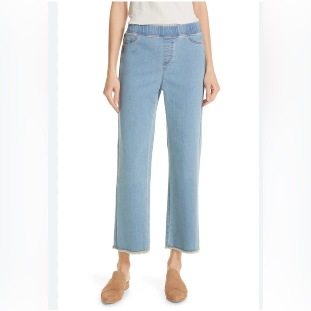 Eileen Fisher‎ Frayed Hem Pull On Ankle Jeans In Frost XS Minimalist Weekend